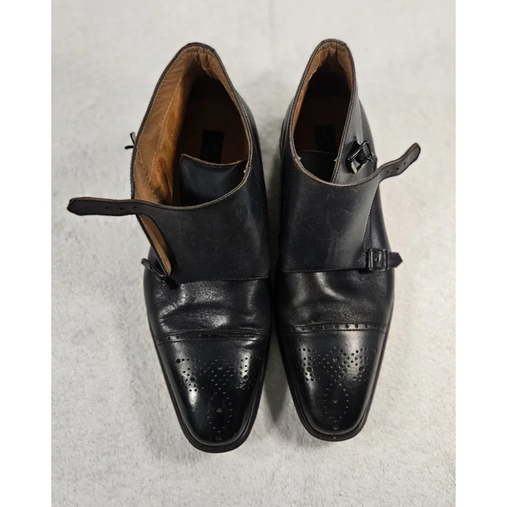 La Milano Memory Foam Genuine Leather Gino Navy Shoes 12M Double Monk Strap